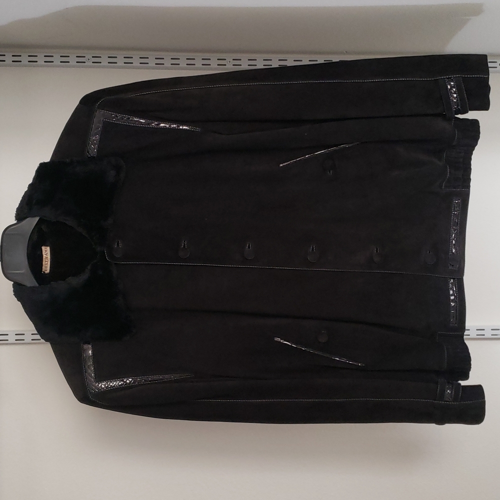 Beltrami Black Suede, Crocodile & Fur Collar & Lining Jacket